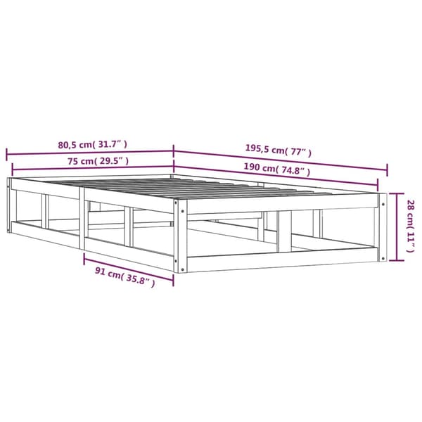 Sängram massivt trä 75x190 cm vit
