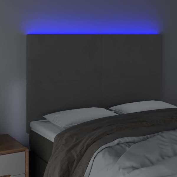 Sänggavel LED mörkgrå 144x5x118/128 cm sammet