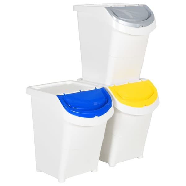Stapelbara soptunnor med lock 3 st vit PP 120 L
