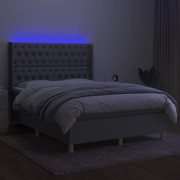 Ramsäng med madrass & LED ljusgrå 140x190 cm tyg