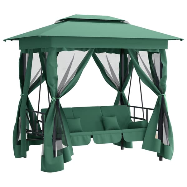 Paviljong med hammock grön tyg&stål