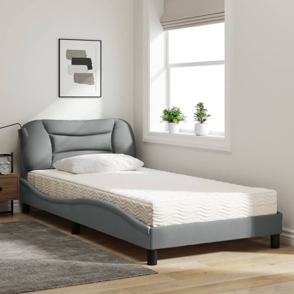Bed with Mattress "Hvar" Light Grey 100x200 cm Fabric