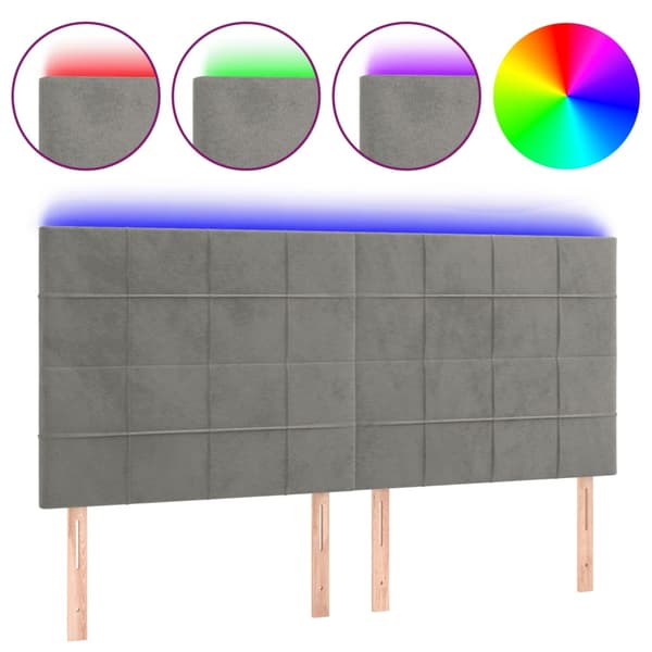 Sänggavel LED ljusgrå 160x5x118/128 cm sammet