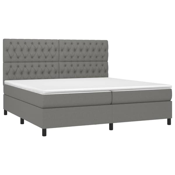 Ramsäng med madrass & LED mörkgrå 200x200 cm tyg