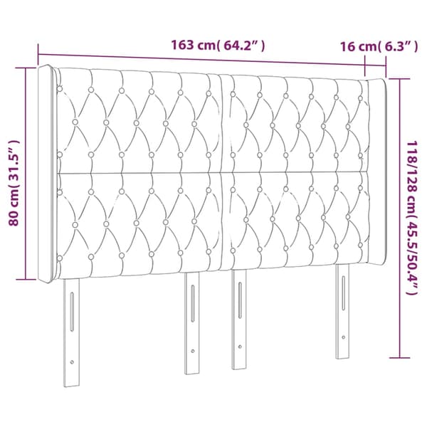 Sänggavel LED mörkgrå 163x16x118/128 cm sammet