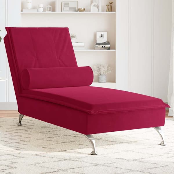 Massageschäslong med bolster vinröd sammet