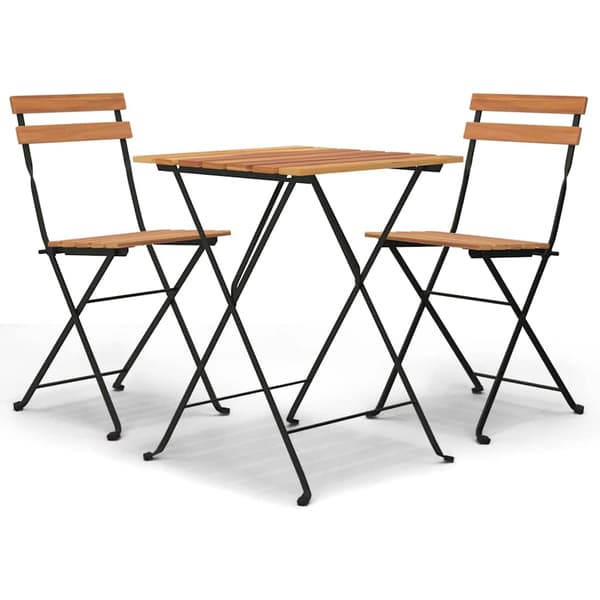 Hopfällbart caféset 3 delar massiv teak och stål