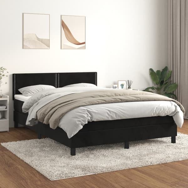 Ramsäng med madrass svart 140x200 cm sammet