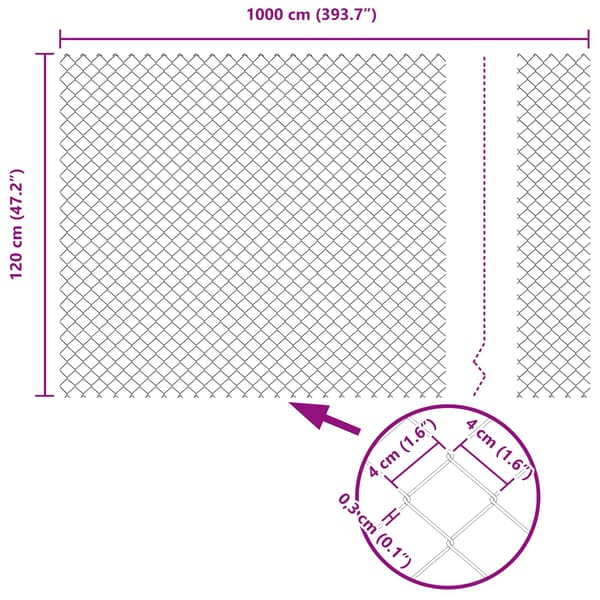 Kedjelänk Stängsel 10 x 1,2 m Stål Grå