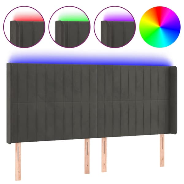 Sänggavel LED mörkgrå 203x16x118/128 cm sammet