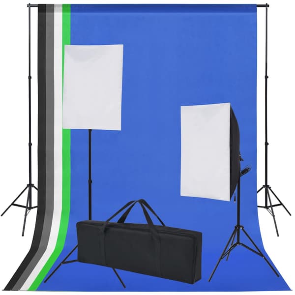 Studioutrustning: 5 färgade bakgrunder & 2 softboxar
