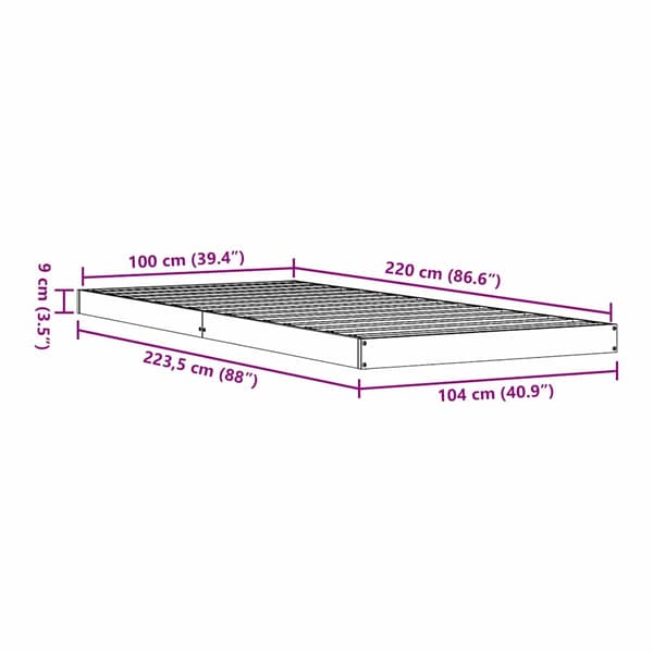 Sängram Vit 100 x 220 cm Massiv furu