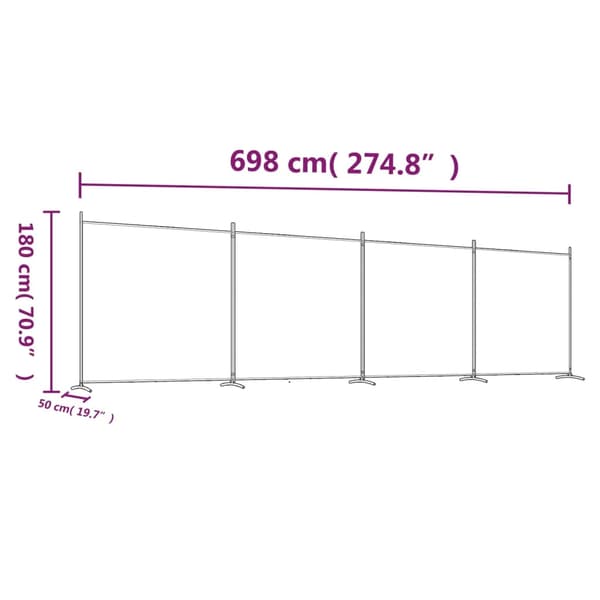 Rumsavdelare 4 paneler vit 698x180 cm tyg
