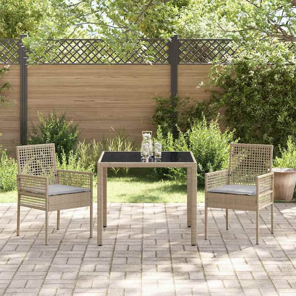 Trädgårdsmöbelset 3 pcs Beige konstrotting
