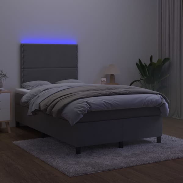 Ramsäng med madrass & LED mörkgrå 120x200 cm sammet