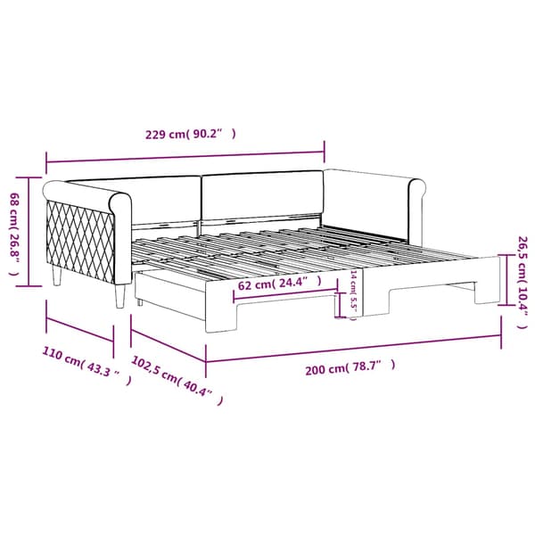 Dagbädd utdragbar mörkgrön 100x200 cm sammet