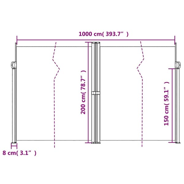 Infällbar sidomarkis antracit 200x1000 cm