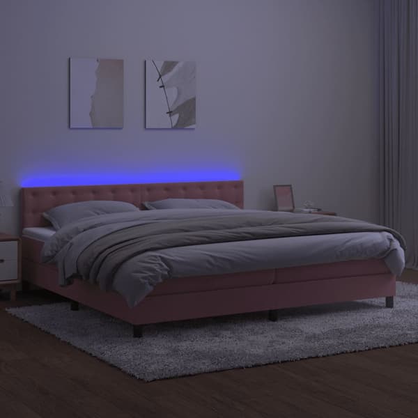 Ramsäng med madrass & LED rosa 200x200 cm sammet