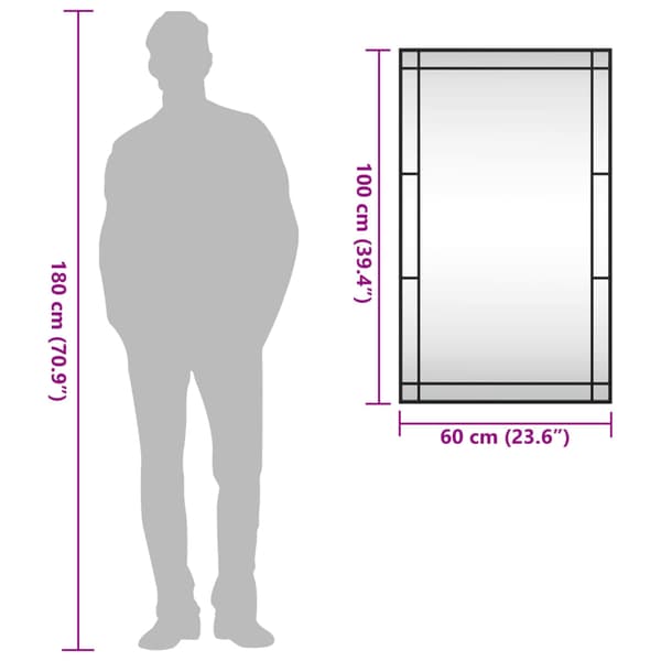 Väggspegel svart 60x100 cm rektangulär järn