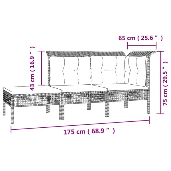 Loungegrupp med dynor 3 delar konstrottning grå