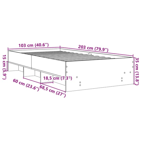 Sängram vit 100x200 cm konstruerad trä