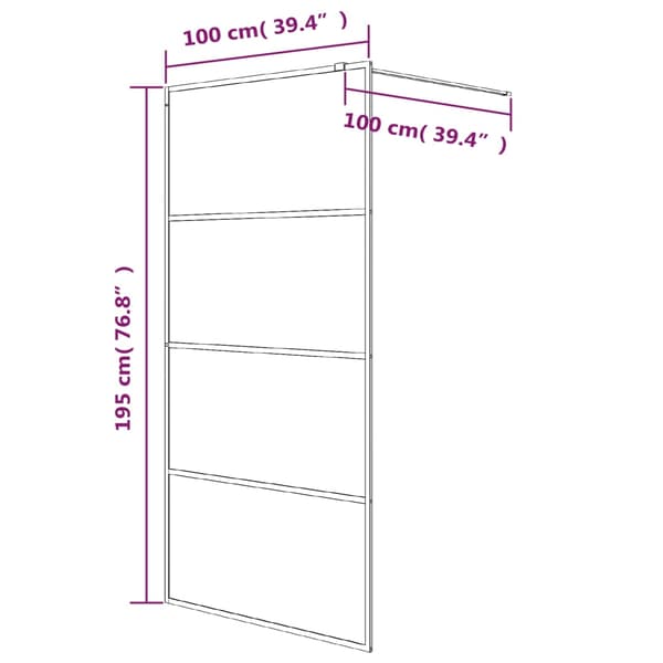 Duschvägg svart 100x195 cm halvfrostat ESG-glas