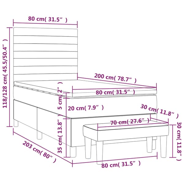 Ramsäng med madrass ljusgrå 80x200 cm sammet
