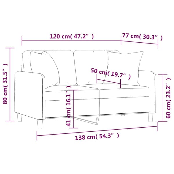 2-sits soffa med prydnadskuddar svart 120 cm tyg