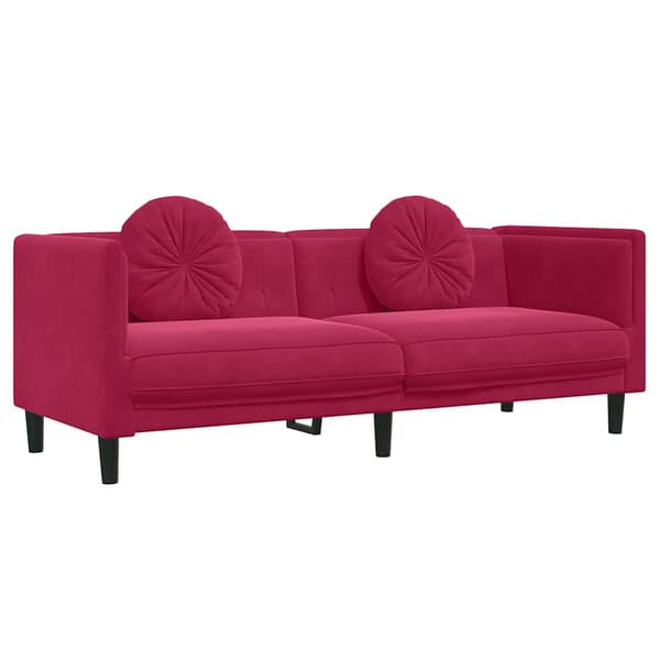Soffa med kuddar 3-sits vinröd sammet
