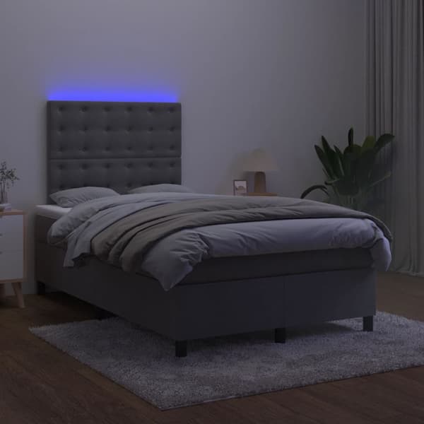 Ramsäng med madrass & LED mörkgrå 120x200 cm sammet