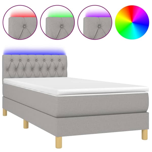 Ramsäng med madrass & LED ljusgrå 90x190 cm tyg