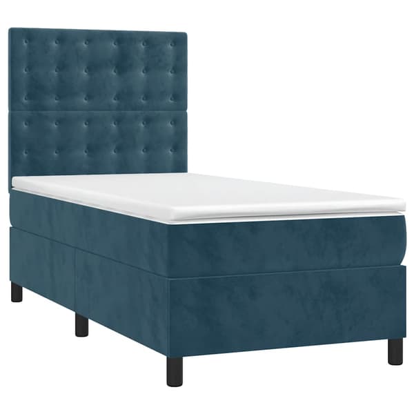 Ramsäng med madrass mörkblå 90x190 cm sammet