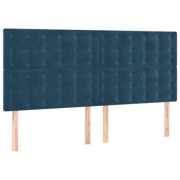 Sänggavel LED mörkblå 200x5x118/128 cm sammet
