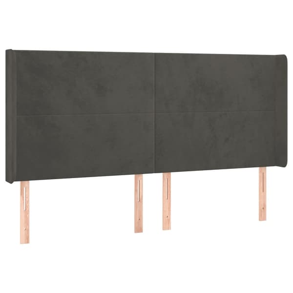 Sänggavel LED mörkgrå 183x16x118/128 cm sammet