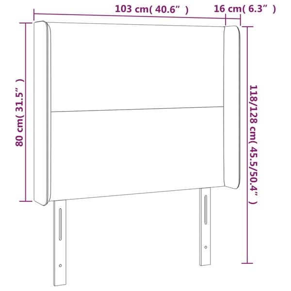Sänggavel LED ljusgrå 103x16x118/128 cm sammet