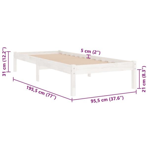 Sängram vit massivt trä 90x190 cm