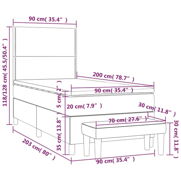 Ramsäng med madrass mörkgrå 90x200 cm sammet