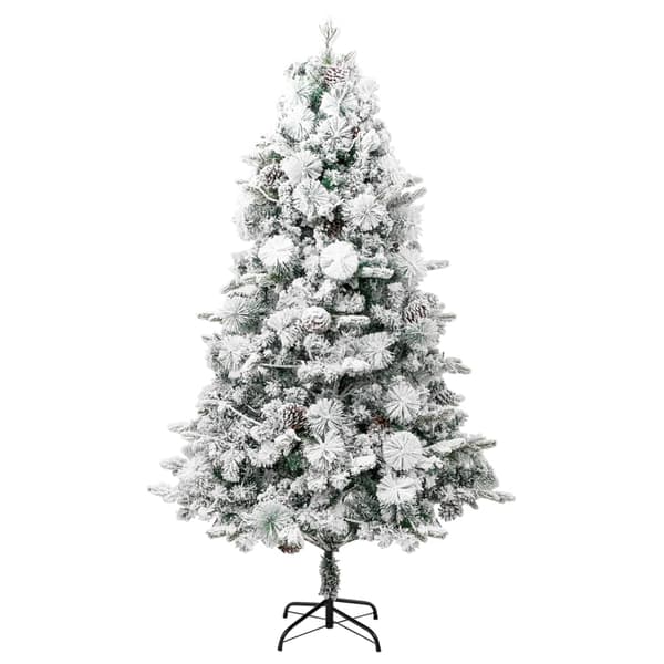 Belyst plastgran med snö och kottar 195 cm PVC&PE