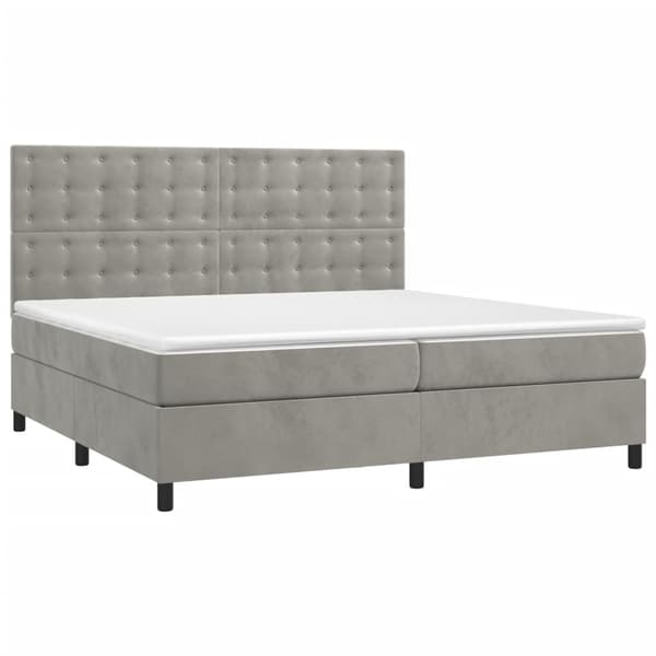 Ramsäng med madrass & LED ljusgrå 200x200 cm sammet