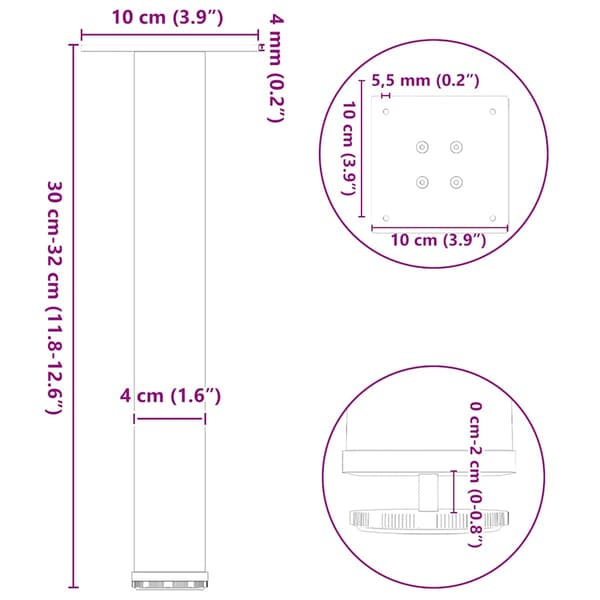 Soffbordsben 4 st vita 30-32 cm stål