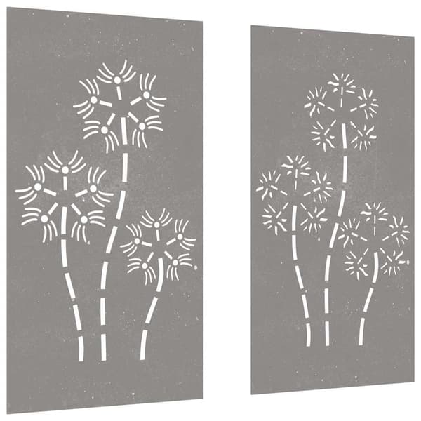 Väggdekorationer 2 delar 105x55cm rosttrögt stål blomdesign