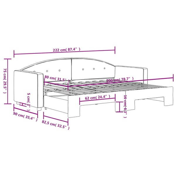 Dagbädd utdragbar mörkgrå 80x200 cm sammet