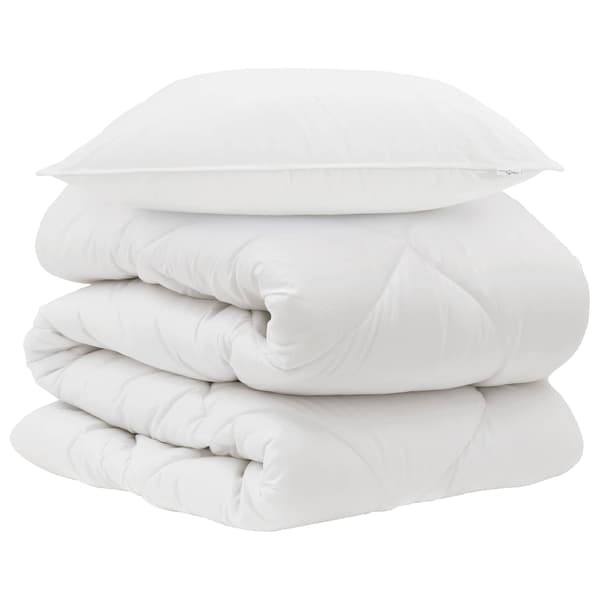 Duntäcke med kudde 2 pcs Vit Mikrofiber