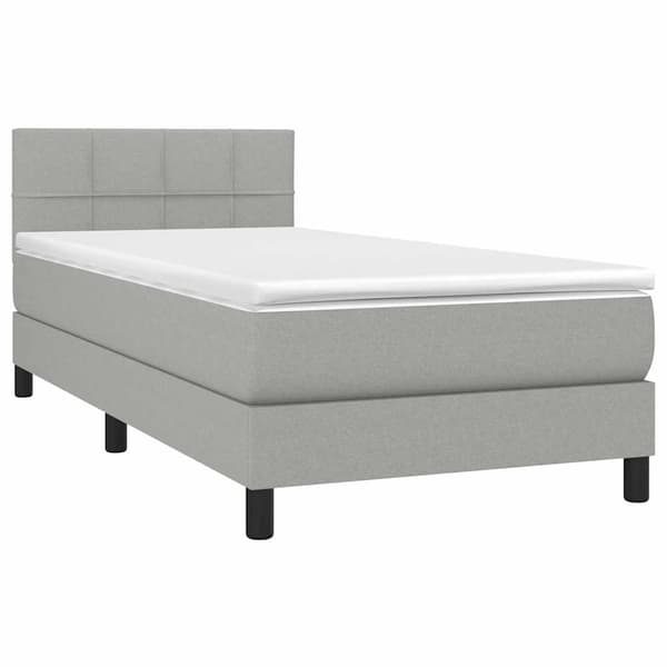 Ramsäng med madrass & LED ljusgrå 90x190 cm tyg