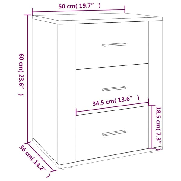Sängbord vit 50x36x60 cm konstruerat trä