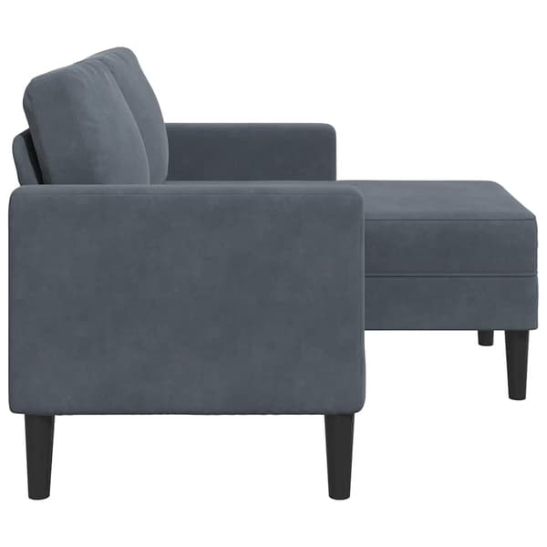 2-sitssoffa med schäslong L-formad mörkgrå 125 cm sammet