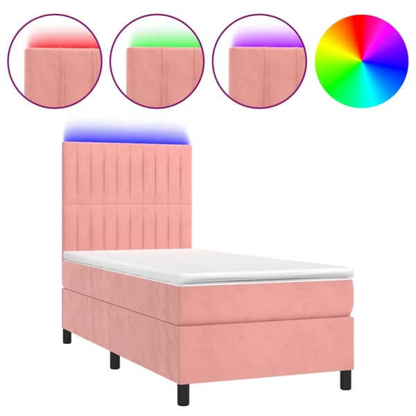 Ramsäng med madrass rosa & LED 90x190 cm sammet