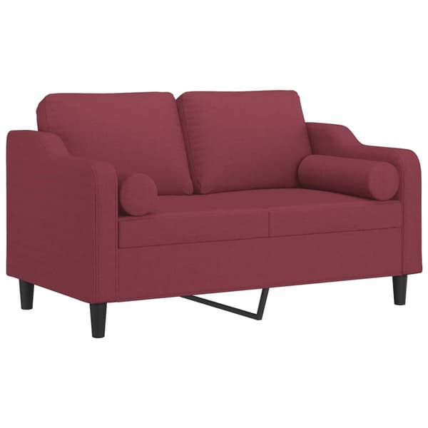 2-sits soffa med prydnadskuddar vinröd 120 cm tyg