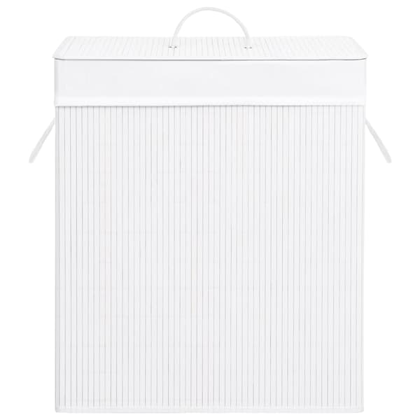 Tvättkorg bambu med 2 sektioner vit 100 L