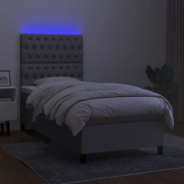 Ramsäng med madrass & LED ljusgrå 90x190 cm tyg